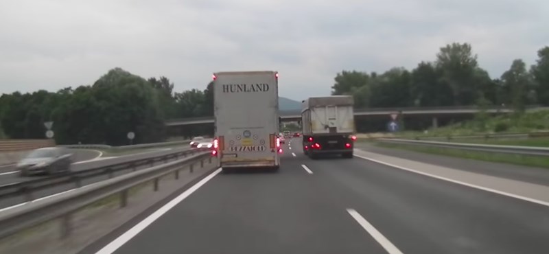 150 km/h-val száguldott a magyar kamionos az autópálya belső sávjában – videó