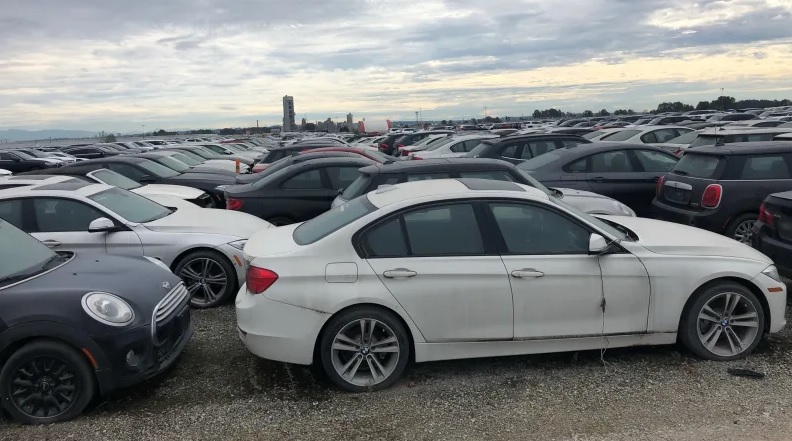 2966 darab vadi új, 0 km-es BMW és Mini parkol egy kikötőben Kanadában több mint négy éve