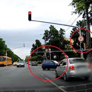 Felvételen, ahogy kis híján balesetet okozva is behajt a kispesti egyirányú utcába