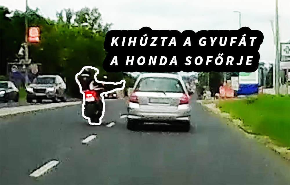 VIDEÓ: Kikészítette idegileg a motorost a Honda sofőrje