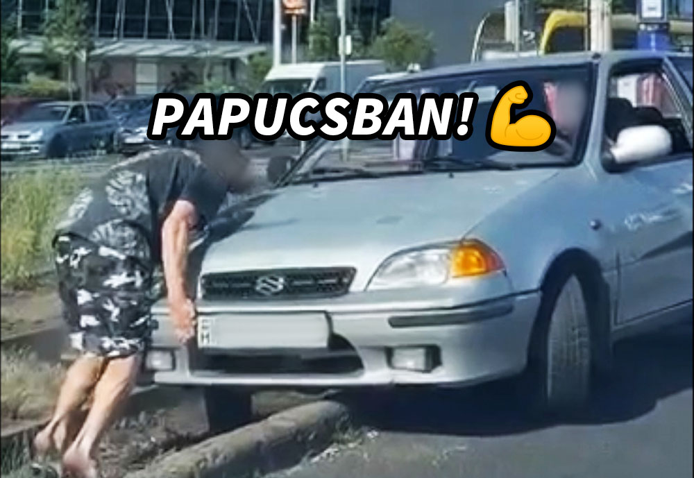 VIDEÓ: A sínekre kanyarodott, fennakadt a padkán, majd kipattant a papucsos férfi és megtette, amit kell