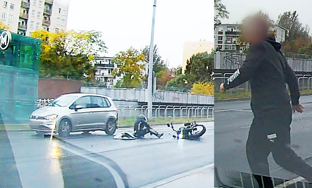 Nekihajtott a motoros. Az autós megfordult a záróvonalon – VIDEÓ