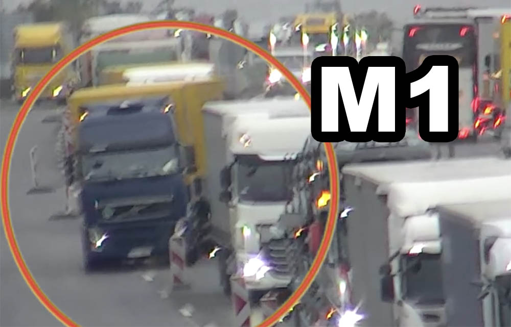 Belökdöste a terelőtáblákat a kamionos az M1-en, valamint a friss aszfaltba is direkt belehajtott