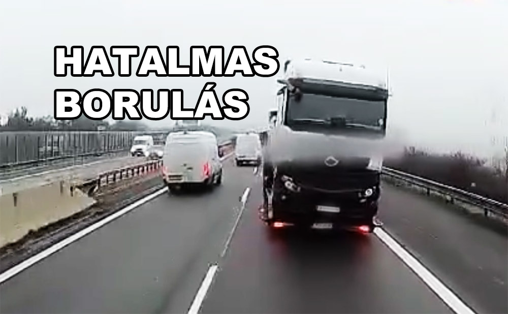 Óriásit borult az autópályán egy kamionnal megrakott tréler, mert a szerelvény beszitált – VIDEÓ