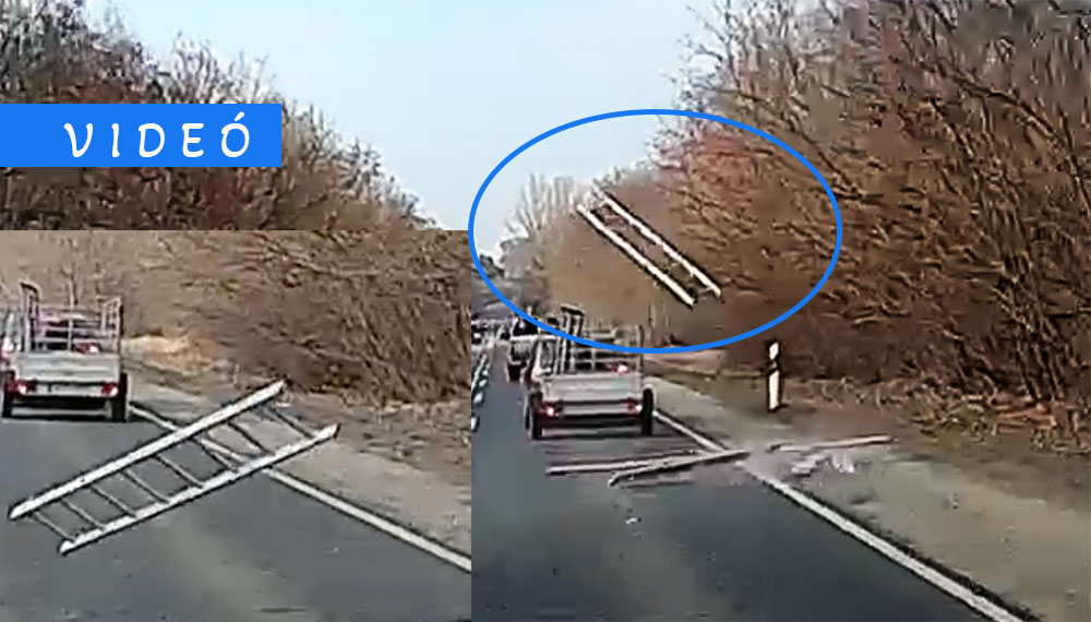 Minden, ami tudott lezuhant az utánfutóról, a kamerás autó elé